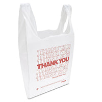 "thank You" Handled T-shirt Bag, 0.167 Bbl, 12.5 Microns, 11.5" X 21", White, 900-carton