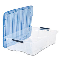 Stack And Pull Latching Flat Lid Storage Box, 6.73 Gal, 16.5" X 22" X 6.5", Clear-translucent Blue