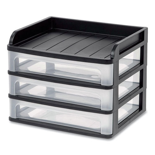 Small Three-drawer Desktop Storage, 3 Sections, 9.13 X 6.88 X 8.13, Black-clear