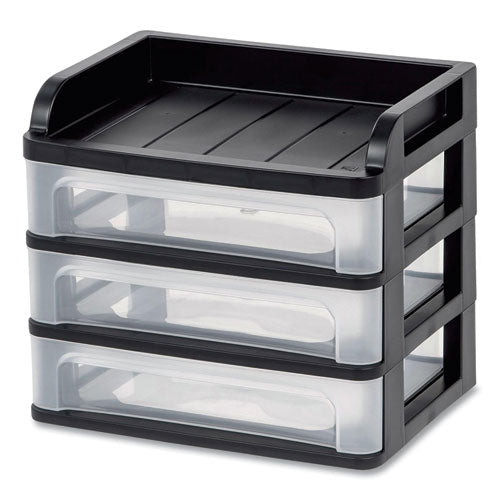 Medium Three-drawer Desktop Storage, 3 Sections, Letter Size Files, 14.25 X 11.88 X 11.25, Black-clear