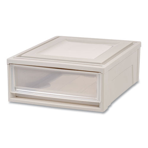 Stackable Storage Drawer, 5.5 Gal, 15.7" X 19.7" X 6.5", Gray-translucent Frost