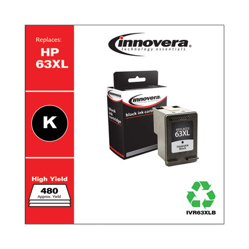 Remanufactured Black High-yield Ink, Replacement For Hp 63xl (f6u64an), 480 Page-yield