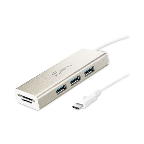 Usb-c 3-port Hub With Sd-micro Sd Card Reader, Silver