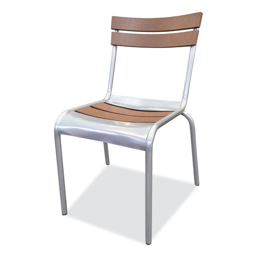 Elcano Series Side Chair, Outdoor-seating, Supports Up To 300 Lb, 20" Seat Height, Brown/silver Seat, Brown Back, Silver Base