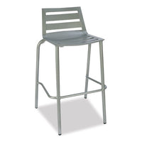 Zarco Series Barstool, Outdoor-seating, Supports Up To 300 Lb, 27" Seat Height, Silver Seat, Silver Back, Silver Base