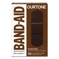 Ourtone Adhesive Bandages, Br65, 2.25 X 0.63; 3 X 0.75; 3 X 1, Deep Brown, 30-pack