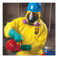 A70 Chemical Spray Protection Coveralls, Hooded, Storm Flap, Yellow, Large,12-carton