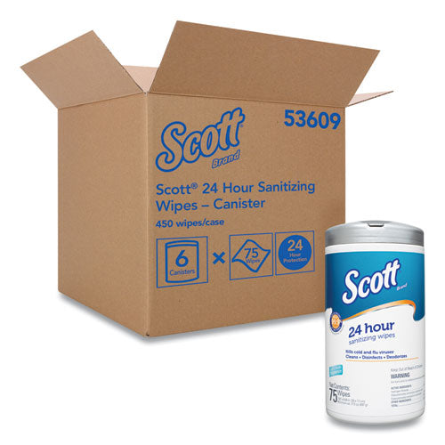 24-hour Sanitizing Wipes, 4.5 X 8.25, White, 75-canister, 6 Canisters-carton