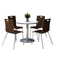 Pedestal Table With Four Espresso Jive Series Chairs, Round, 36" Dia X 29h, Crisp Linen, Ships In 4-6 Business Days