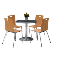 Pedestal Table With Four Natural Jive Series Chairs, Round, 36" Dia X 29h, Graphite Nebula, Ships In 4-6 Business Days