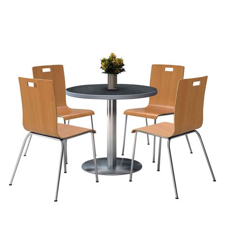 Pedestal Table With Four Natural Jive Series Chairs, Round, 36" Dia X 29h, Graphite Nebula, Ships In 4-6 Business Days