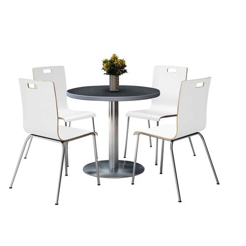 Pedestal Table With Four White Jive Series Chairs, Round, 36" Dia X 29h, Graphite Nebula, Ships In 4-6 Business Days
