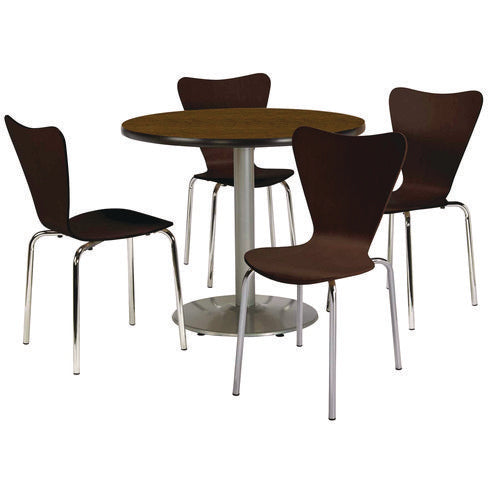 Pedestal Table With Four Espresso Jive Series Chairs, Round, 36" Dia X 29h, Walnut, Ships In 4-6 Business Days