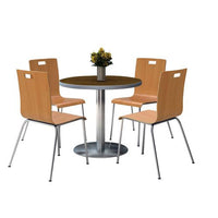 Pedestal Table With Four Natural Jive Series Chairs, Round, 36" Dia X 29h, Walnut, Ships In 4-6 Business Days