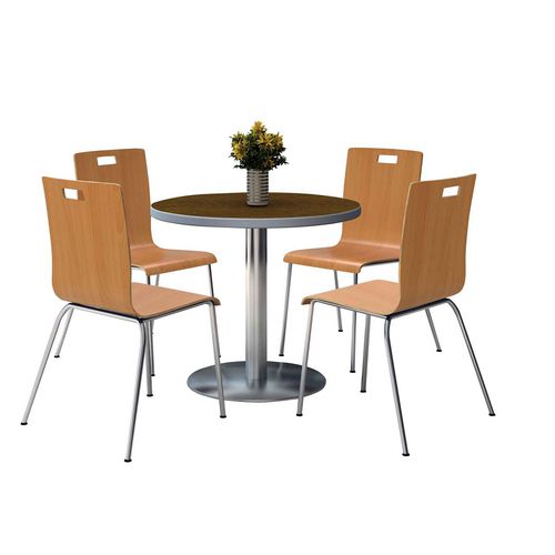 Pedestal Table With Four Natural Jive Series Chairs, Round, 36" Dia X 29h, Walnut, Ships In 4-6 Business Days