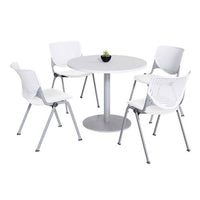 Pedestal Table With Four White Kool Series Chairs, Round, 36" Dia X 29h, Designer White, Ships In 4-6 Business Days