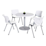 Pedestal Table With Four White Kool Series Chairs, Round, 36" Dia X 29h, Designer White, Ships In 4-6 Business Days