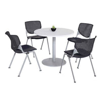 Pedestal Table With Four Black Kool Series Chairs, Round, 36" Dia X 29h, Designer White, Ships In 4-6 Business Days