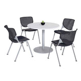 Pedestal Table With Four Black Kool Series Chairs, Round, 36" Dia X 29h, Designer White, Ships In 4-6 Business Days