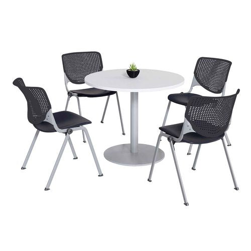 Pedestal Table With Four Black Kool Series Chairs, Round, 36" Dia X 29h, Designer White, Ships In 4-6 Business Days