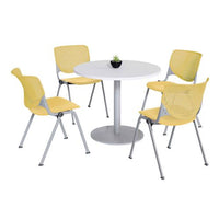 Pedestal Table With Four Yellow Kool Series Chairs, Round, 36" Dia X 29h, Designer White, Ships In 4-6 Business Days