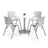 Pedestal Table With Four Light Gray Kool Series Chairs, Round, 36" Dia X 29h, Designer White, Ships In 4-6 Business Days