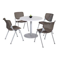 Pedestal Table With Four Brownstone Kool Series Chairs, Round, 36" Dia X 29h, Designer White, Ships In 4-6 Business Days