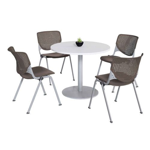 Pedestal Table With Four Brownstone Kool Series Chairs, Round, 36" Dia X 29h, Designer White, Ships In 4-6 Business Days