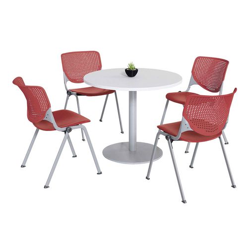 Pedestal Table With Four Coral Kool Series Chairs, Round, 36" Dia X 29h, Designer White, Ships In 4-6 Business Days