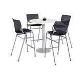 Pedestal Bistro Table With Four Black Kool Series Barstools, Round, 36" Dia X 41h, Designer White, Ships In 4-6 Business Days