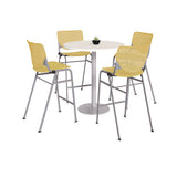 Pedestal Bistro Table With Four Yellow Kool Series Barstools, Round, 36"dia X 41h, Designer White, Ships In 4-6 Business Days
