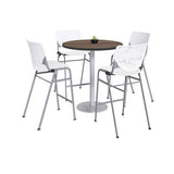 Pedestal Bistro Table With Four White Kool Series Barstools, Round, 36" Dia X 41h, Studio Teak, Ships In 4-6 Business Days