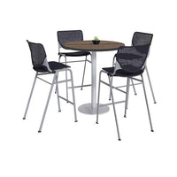 Pedestal Bistro Table With Four Black Kool Series Barstools, Round, 36" Dia X 41h, Studio Teak, Ships In 4-6 Business Days