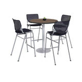 Pedestal Bistro Table With Four Black Kool Series Barstools, Round, 36" Dia X 41h, Studio Teak, Ships In 4-6 Business Days