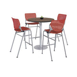 Pedestal Bistro Table With Four Coral Kool Series Barstools, Round, 36" Dia X 41h, Studio Teak, Ships In 4-6 Business Days