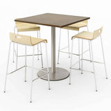 Pedestal Bistro Table With Four Natural Jive Series Barstools, Square, 36 X 36 X 41, Studio Teak, Ships In 4-6 Business Days