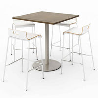 Pedestal Bistro Table With Four White Jive Series Barstools, Square, 36 X 36 X 41, Studio Teak, Ships In 4-6 Business Days