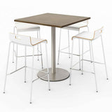 Pedestal Bistro Table With Four White Jive Series Barstools, Square, 36 X 36 X 41, Studio Teak, Ships In 4-6 Business Days