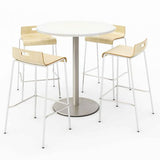 Pedestal Bistro Table With Four Natural Jive Series Barstools, Round, 36" Dia X 41h, Designer White, Ships In 4-6 Bus Days