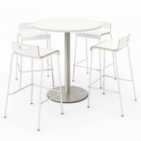 Pedestal Bistro Table With Four White Jive Series Barstools, Round, 36" Dia X 41h, Designer White, Ships In 4-6 Business Days