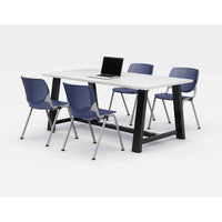 Midtown Dining Table With Four Navy Kool Series Chairs, 36 X 72 X 30, Designer White, Ships In 4-6 Business Days