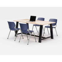 Midtown Dining Table With Four Navy Kool Series Chairs, 36 X 72 X 30, Kensington Maple, Ships In 4-6 Business Days