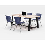 Midtown Dining Table With Four Navy Kool Series Chairs, 36 X 72 X 30, Kensington Maple, Ships In 4-6 Business Days