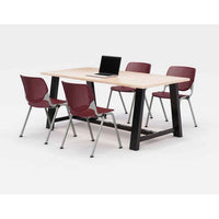 Midtown Dining Table With Four Burgundy Kool Series Chairs, 36 X 72 X 30, Kensington Maple, Ships In 4-6 Business Days