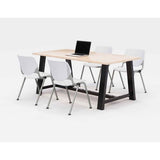 Midtown Dining Table With Four White Kool Series Chairs, 36 X 72 X 30, Kensington Maple, Ships In 4-6 Business Days