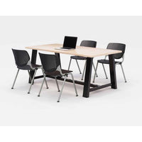Midtown Dining Table With Four Black Kool Series Chairs, 36 X 72 X 30, Kensington Maple, Ships In 4-6 Business Days