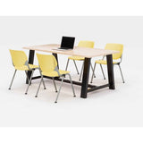 Midtown Dining Table With Four Yellow Kool Series Chairs, 36 X 72 X 30, Kensington Maple, Ships In 4-6 Business Days