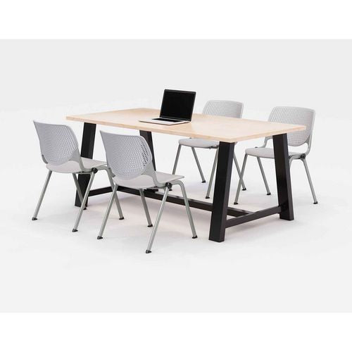 Midtown Dining Table With Four Light Gray Kool Series Chairs, 36 X 72 X 30, Kensington Maple, Ships In 4-6 Business Days