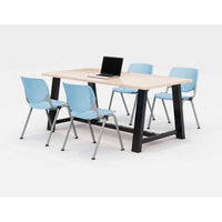 Midtown Dining Table With Four Sky Blue Kool Series Chairs, 36 X 72 X 30, Kensington Maple, Ships In 4-6 Business Days