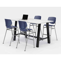 Midtown Bistro Dining Table With Four Navy Kool Barstools, 36 X 72 X 41, Designer White, Ships In 4-6 Business Days